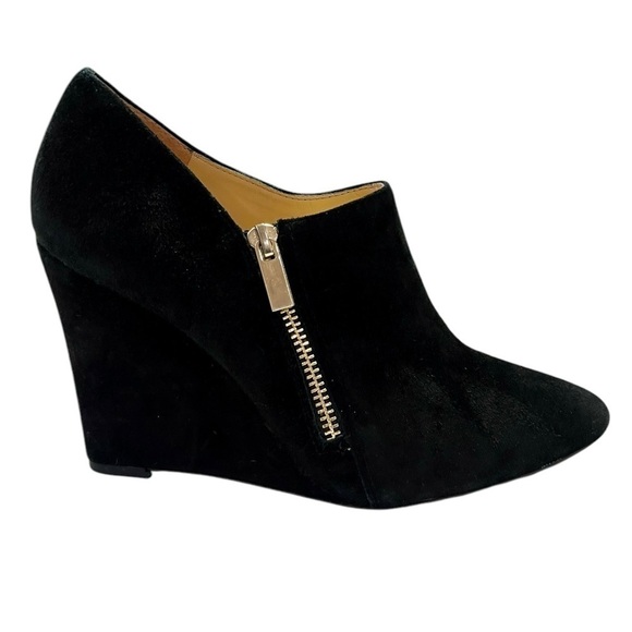 Jessica Simpson Shoes - Jessica Simpson Suede Pointed Toe Ankle Wedge Heel Bootie Black